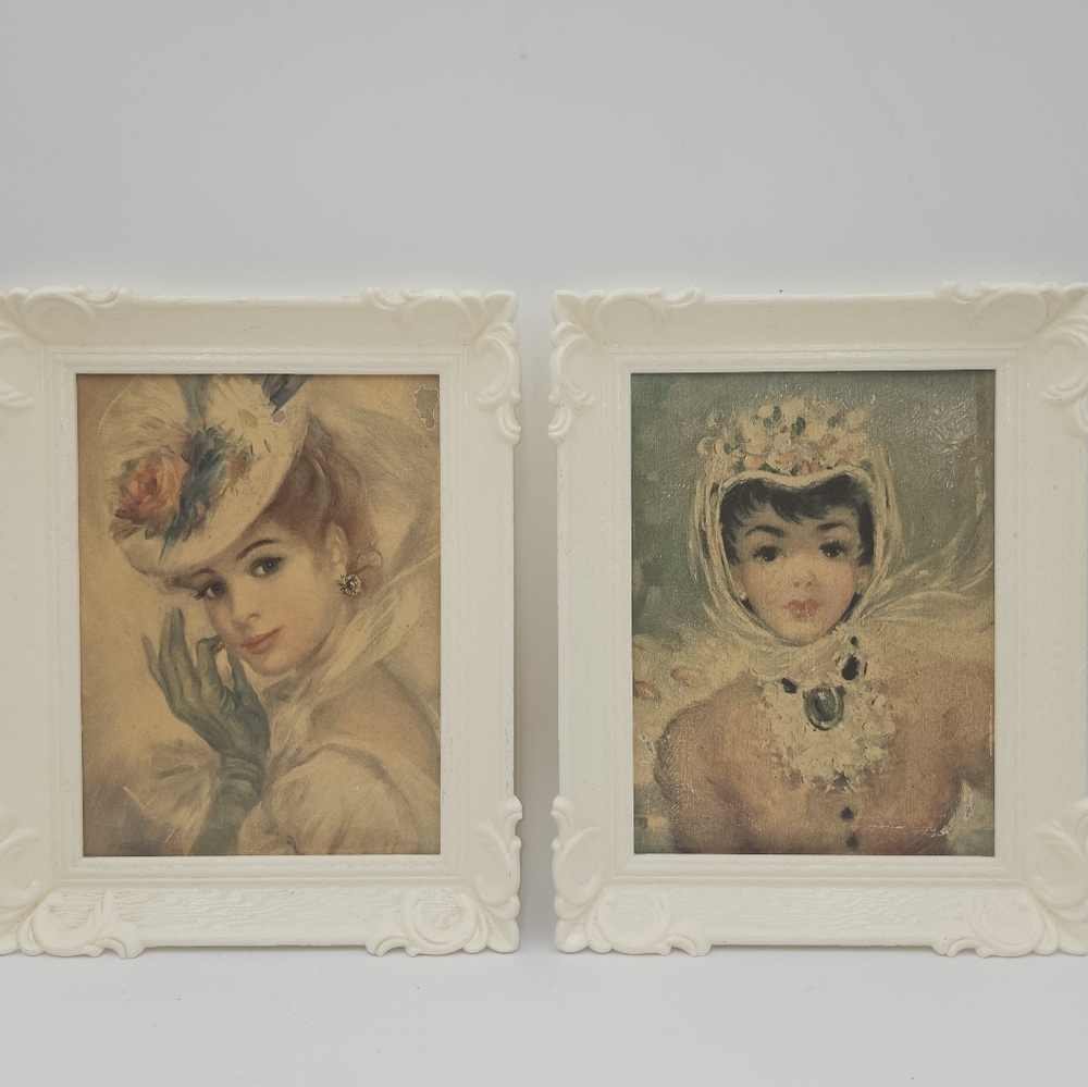 2 Turner vintage MCM Impressionist Style Portraits wall art Cherry Jeffe Huldah